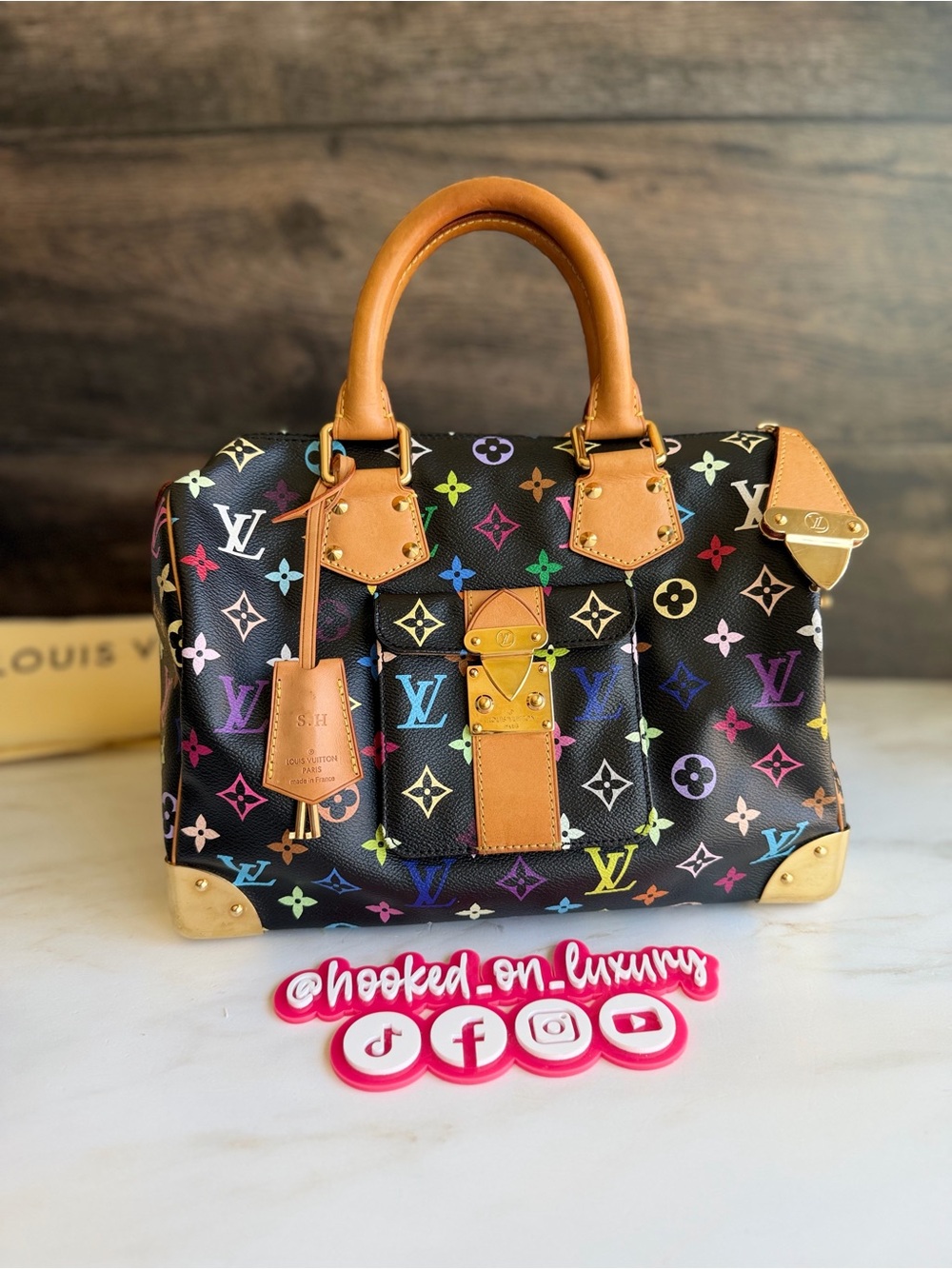 Authentic Louis Vuitton Speedy 30 Takashi Murakami Black Multicolor Vintage EUC
